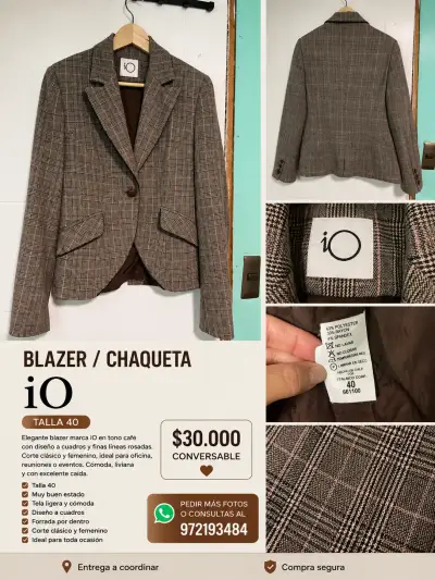 Blazer café a cuadros iO - miniatura 1