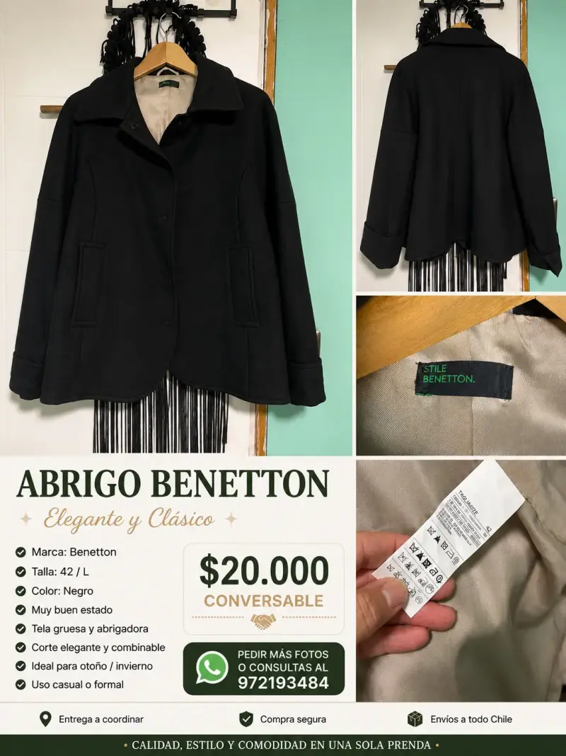 Abrigo Benetton negro elegante