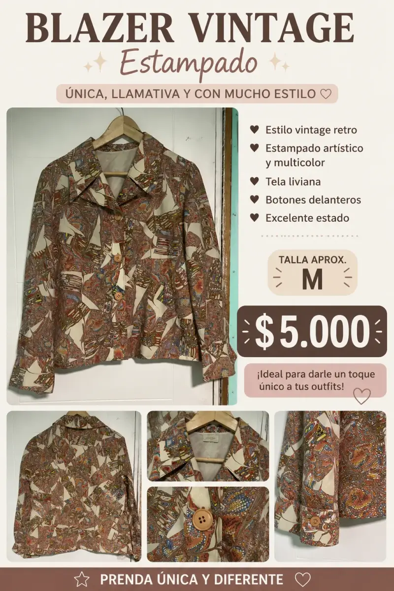 Blazer vintage estampado multicolor