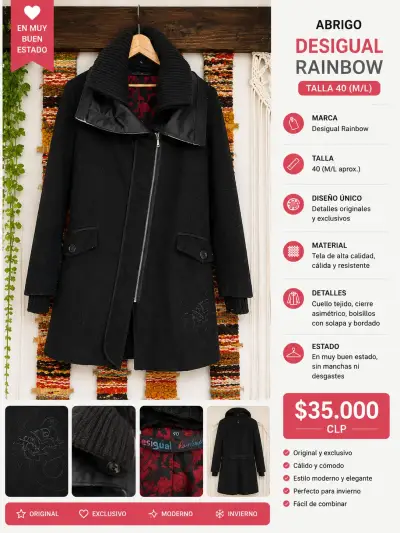 Abrigo Desigual Rainbow Negro - miniatura 1