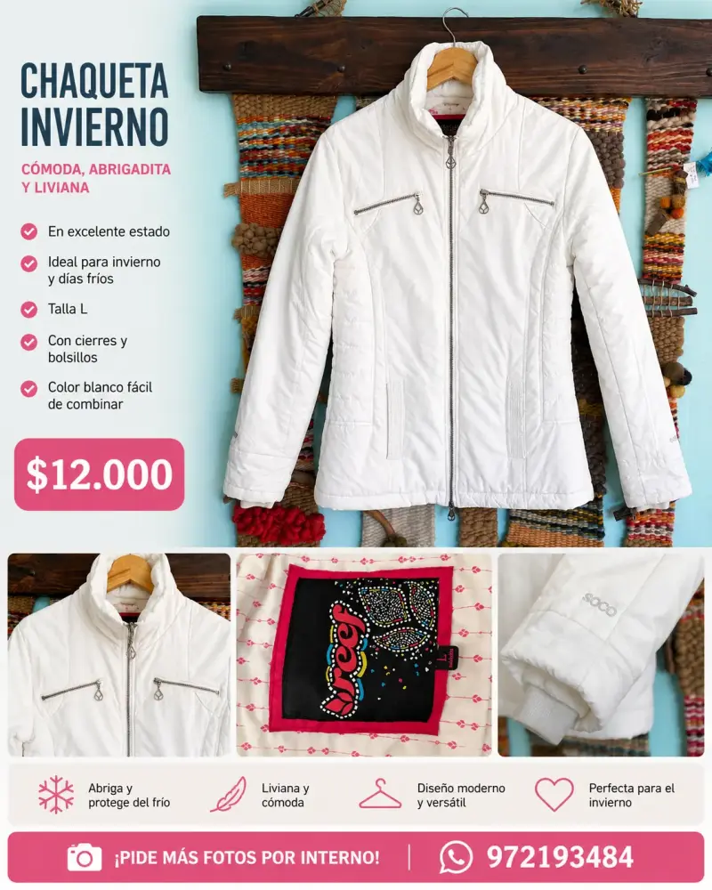 Chaqueta invierno blanca con cierres