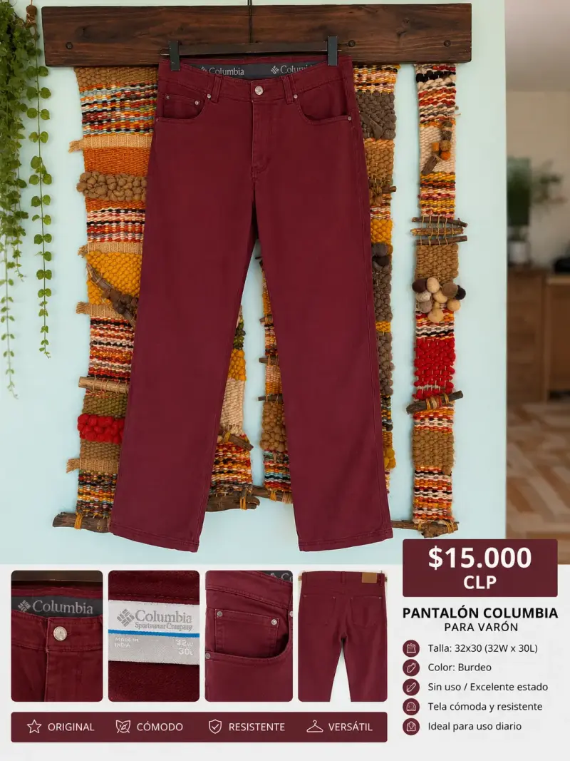 Pantalón Columbia burdeo hombre