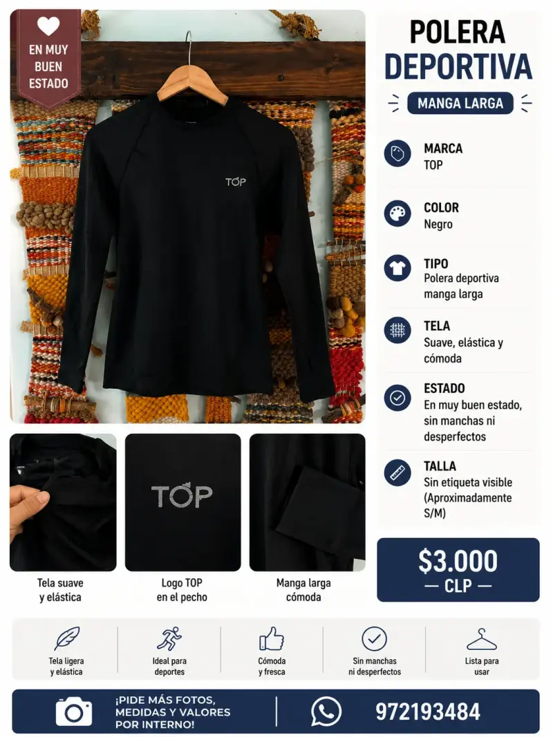 Polera deportiva negra manga larga