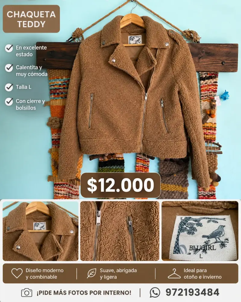 Chaqueta teddy marrón con cierre