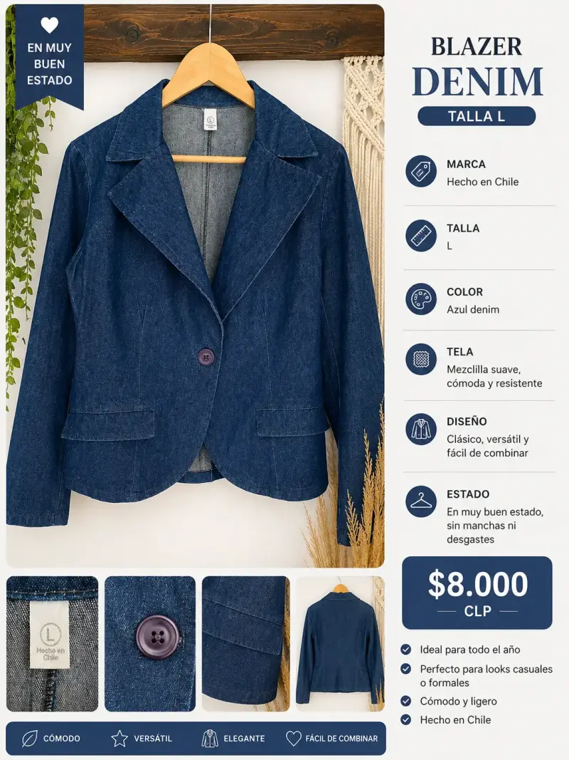 Blazer azul denim talla L