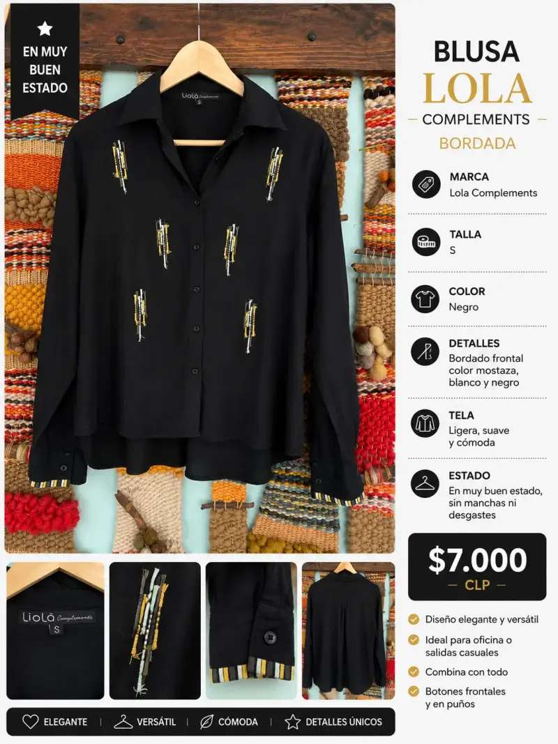 Blusa negra bordada Liola