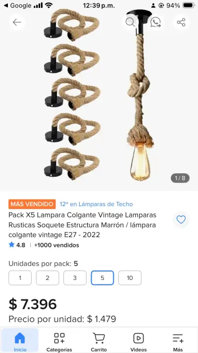Pack 3 lámparas colgantes rústicas en circulo - miniatura 1