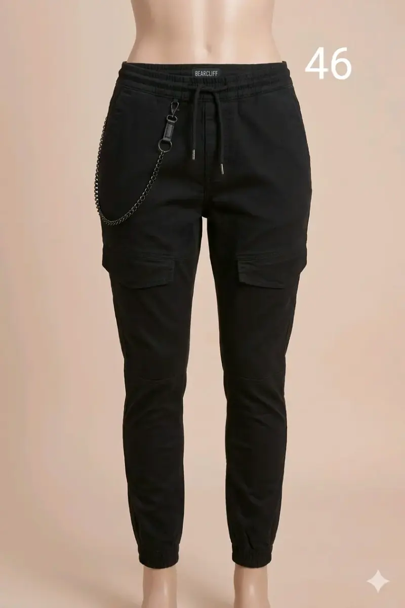 Pantalones 46 cargo negros tipo jogger - 1