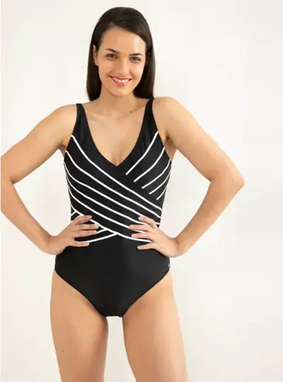 Traje de baño negro con control abdominal - miniatura 1