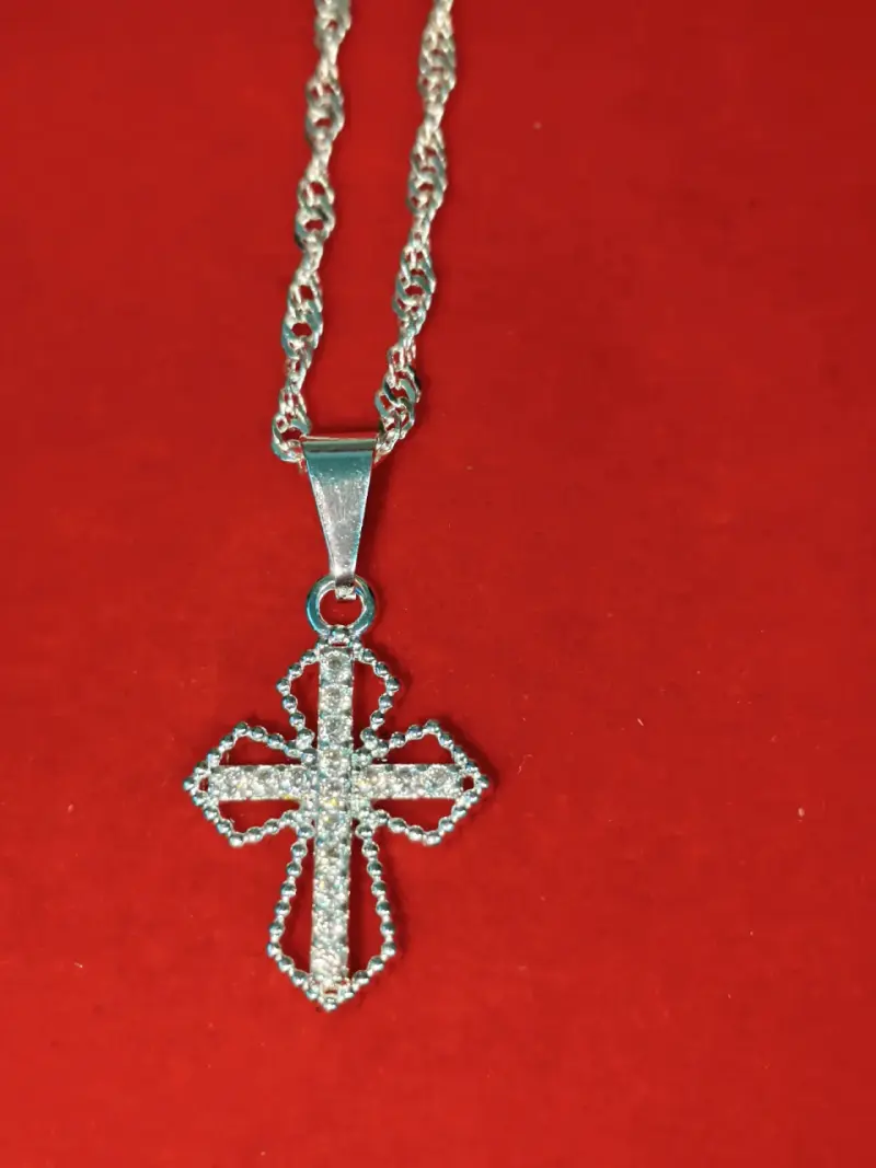 Collar de cruz plateada, plata 925, nacional - 1