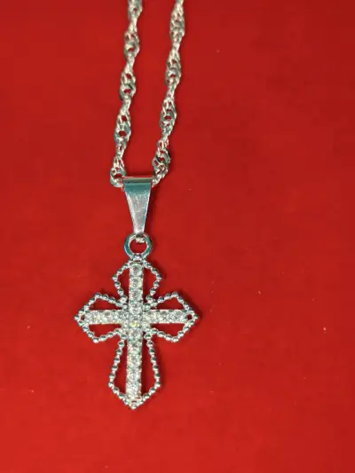 Collar de cruz plateada, plata 925, nacional - miniatura 1