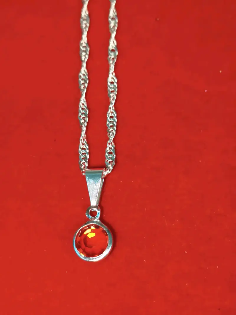 Collar con colgante de piedra roja, plata 925, nqc - 1
