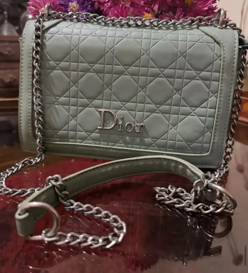 Cartera Dior verde con cadena