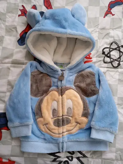 Chaqueta de peluche azul bebé - miniatura 1