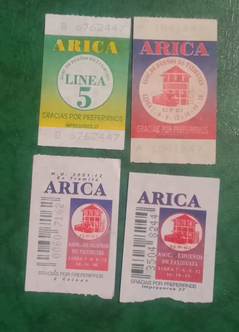 Boletos antiguos de bus Arica