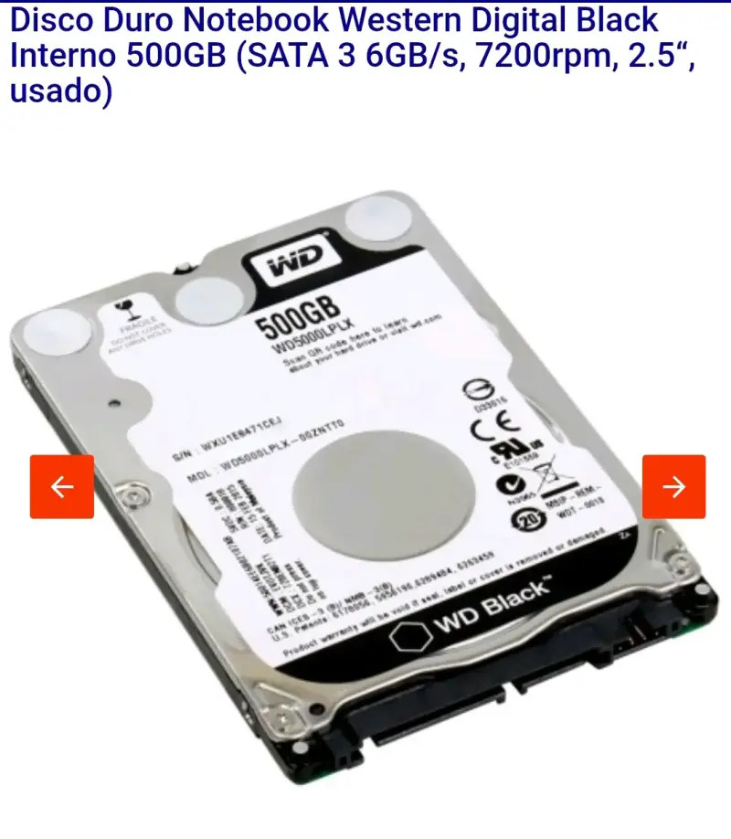 Disco Duro Western Digital 500GB - 5