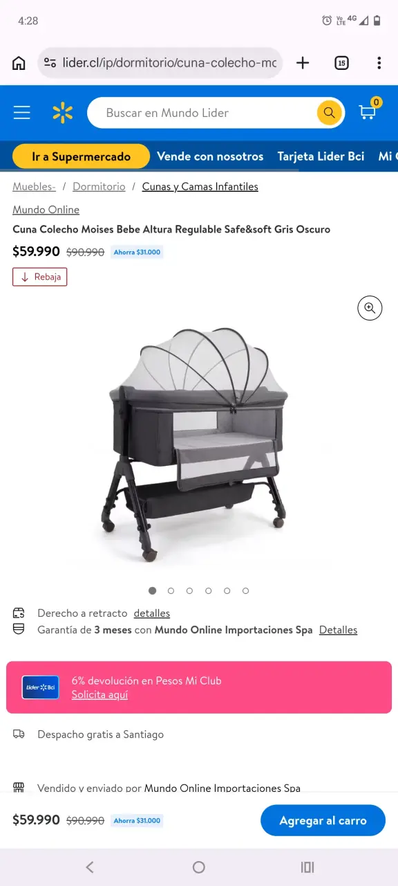 Cuna colecho bebé altura regulable gris