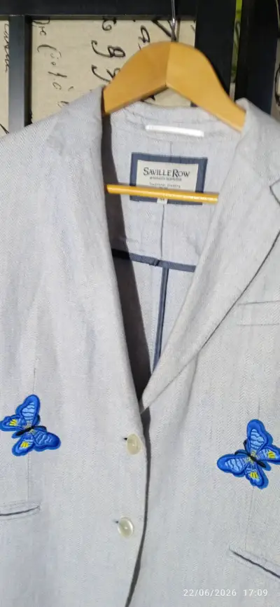 Blazer celeste lino con diseño de mariposas - miniatura 1