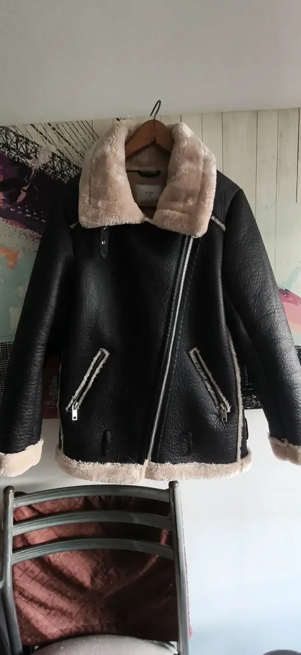 Abrigo de piel sintética beige - 4