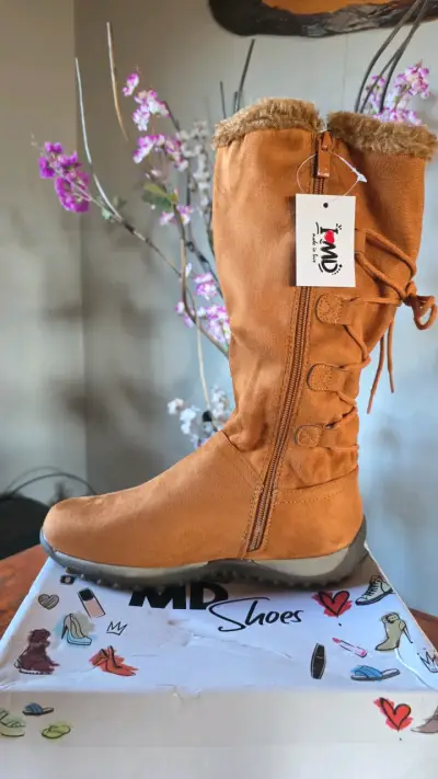 Botas largas camel con pelo - miniatura 1