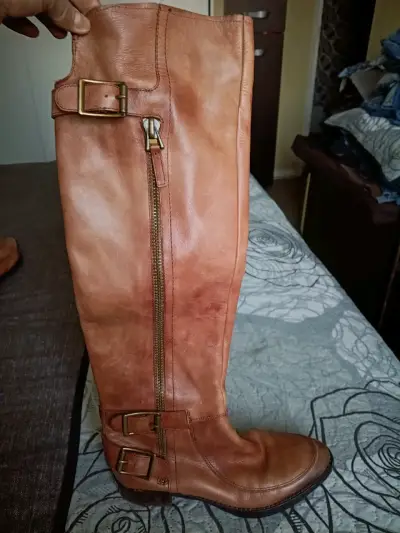 Botas altas de cuero marrón - miniatura 1