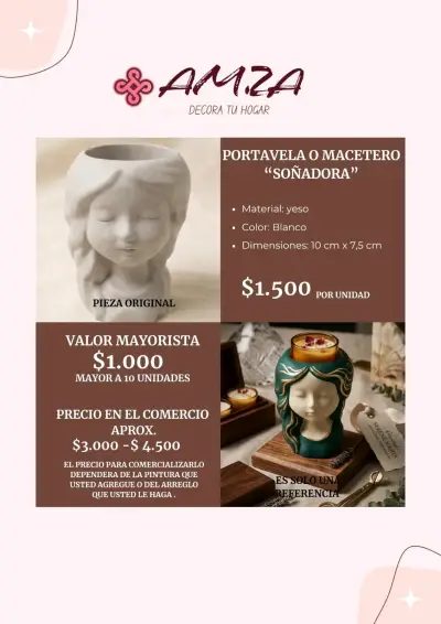 Portavela o macetero 'Soñadora' de yeso - miniatura 1