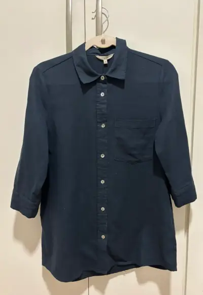 Blusa azul marino Aziz 30% lino - miniatura 1