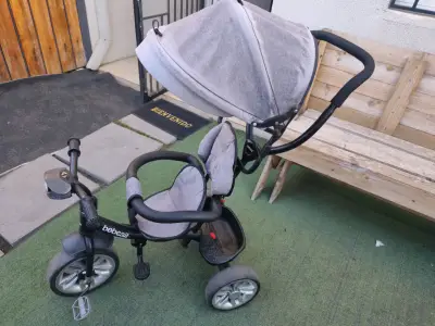 Triciclo para niños con toldo gris - miniatura 2