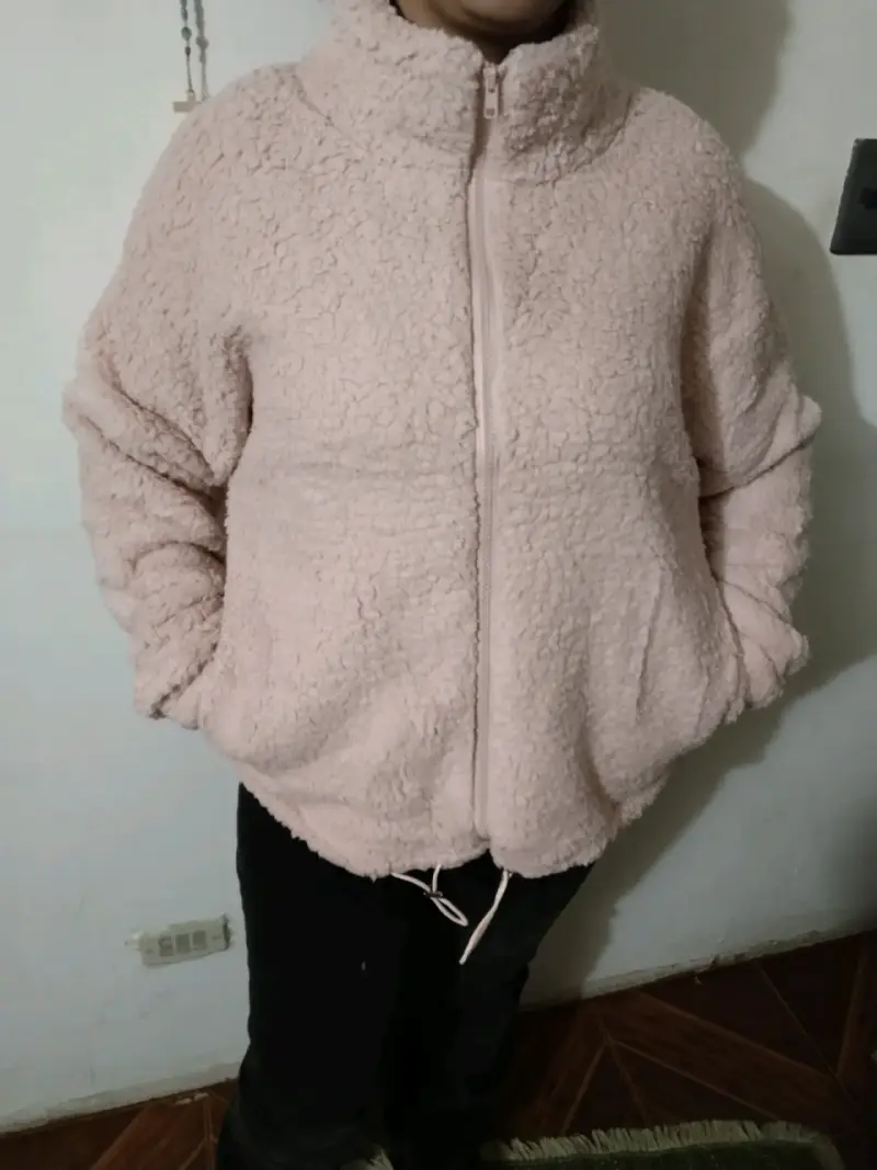 Chaqueta tipo corderito rosada - 1