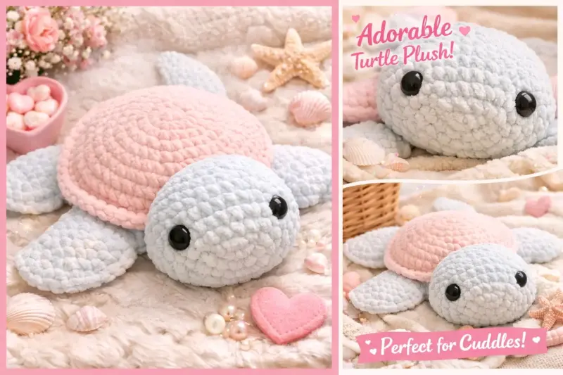 Tortuga de peluche rosada y celeste - 4
