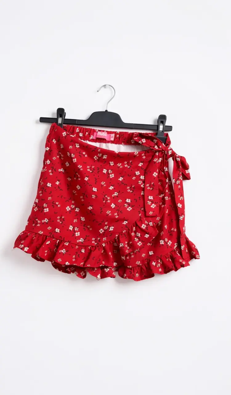 Falda-Short roja con flores - 1