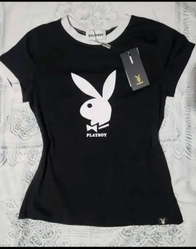 Polera negra Playboy con logo original - miniatura 1