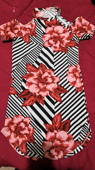 Vestido floral con rayas - miniatura 1
