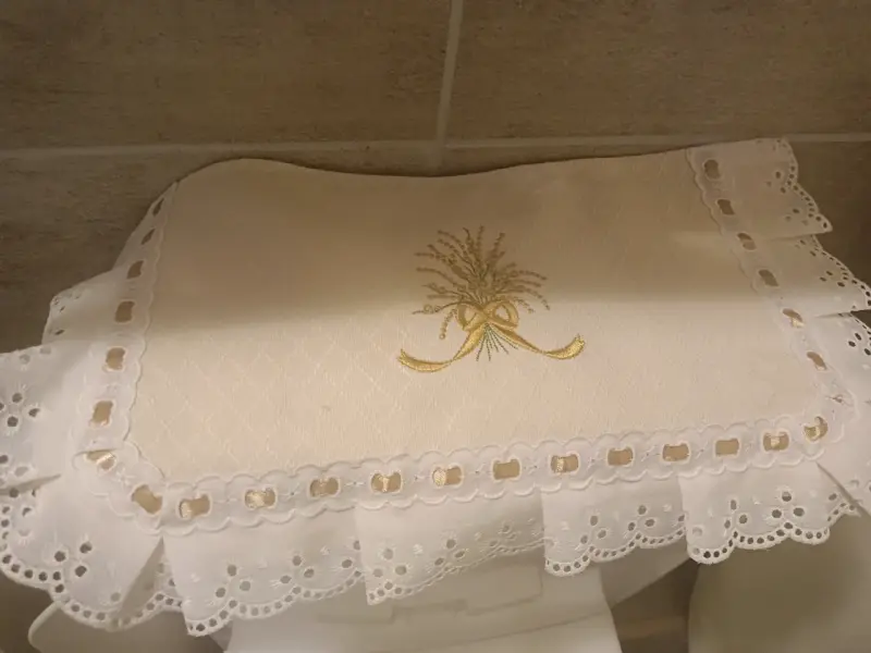 Cortina de baño beige bordada - 3