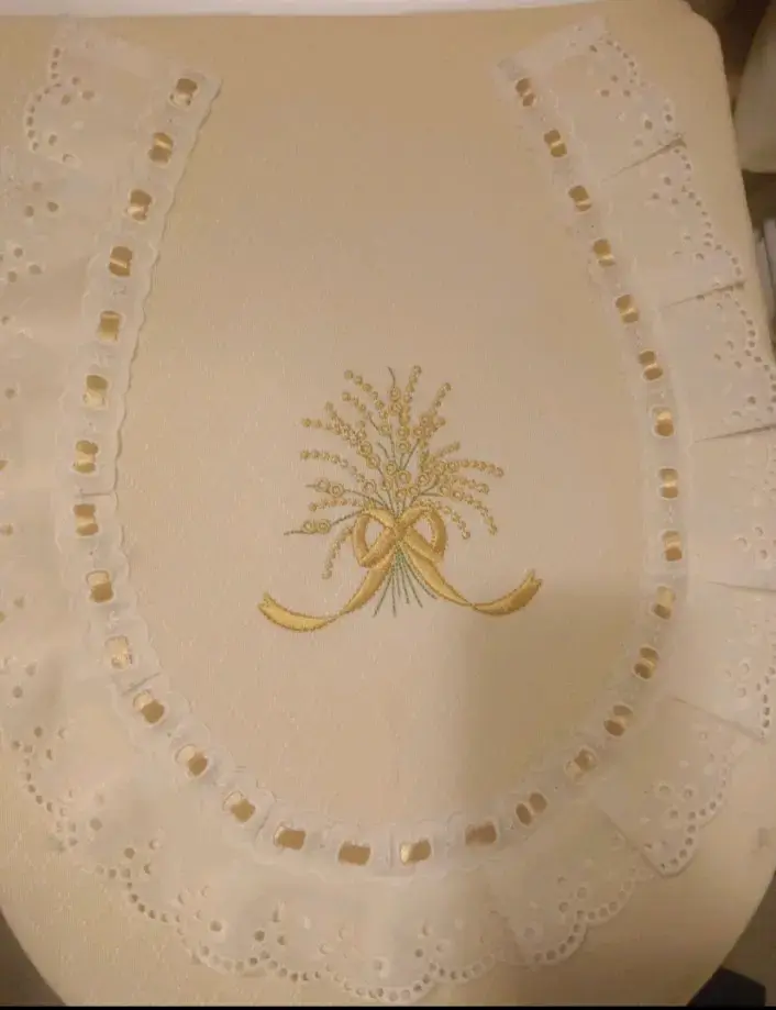 Cortina de baño beige bordada - 4