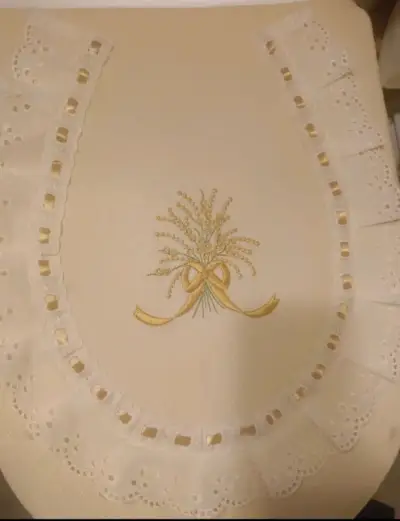 Cortina de baño beige bordada - miniatura 4