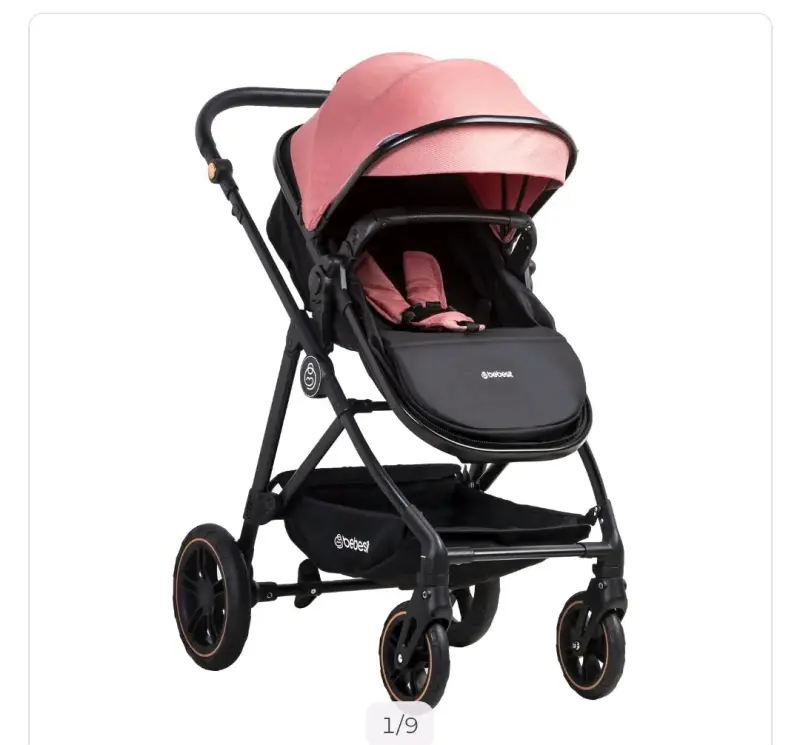 Coche de bebé rosa y negro - 1