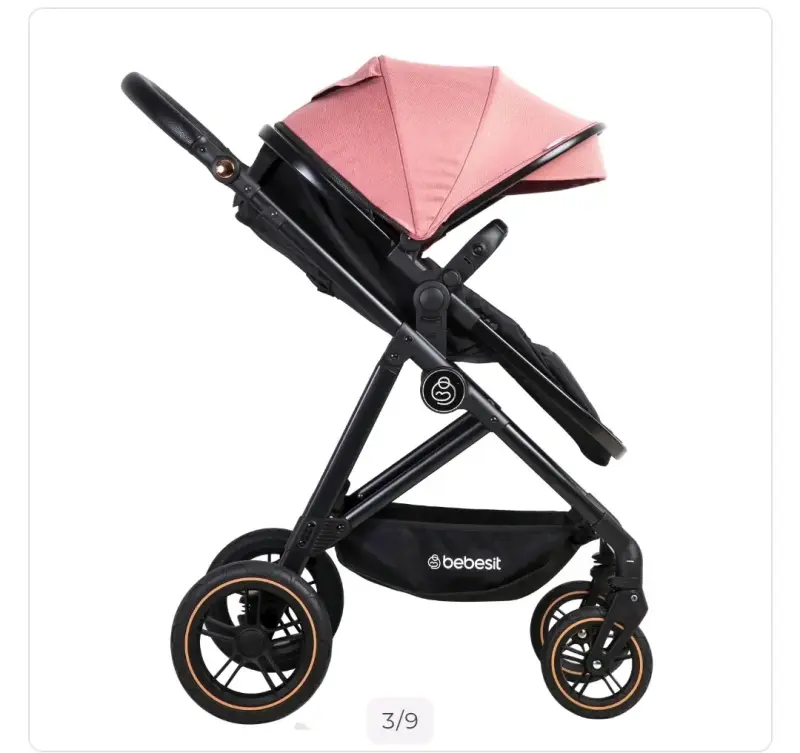 Coche de bebé rosa y negro - 3