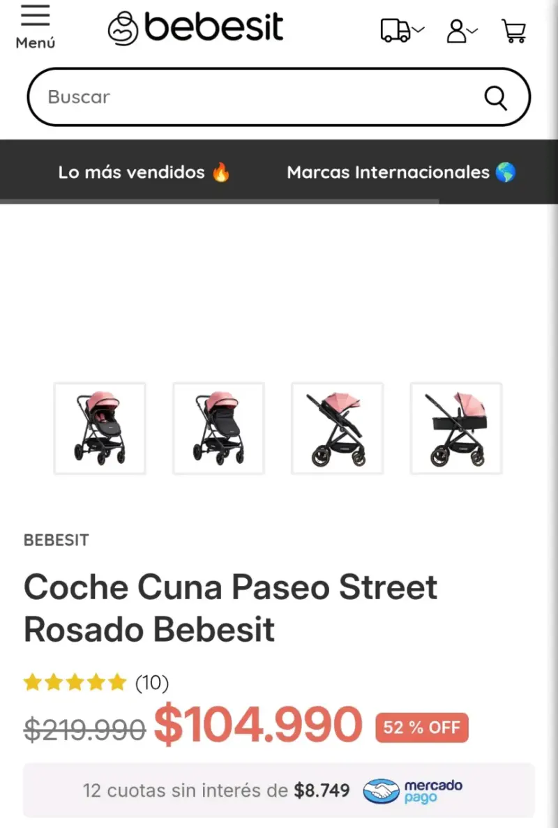 Coche de bebé rosa y negro - 5
