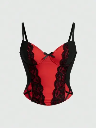 Corset rojo con encaje negro - miniatura 1