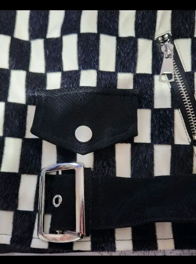 Chaqueta crop negro a cuadros - 6