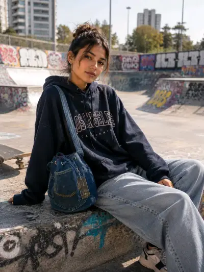 Bolso mochila denim azul - miniatura 1