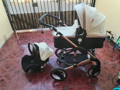 Coche de bebé 2 en 1 beige - miniatura 1