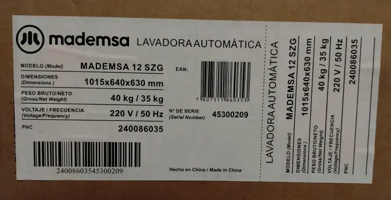 Lavadora automática Mademsa 12 SZG - 1
