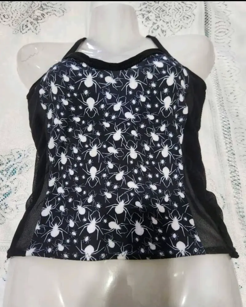 Top negro nuevo con estampado de arañas - 2