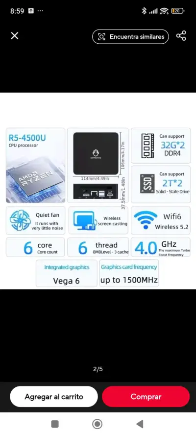 RYZEN 5 4500U 16/256 mini pc/ desktop/ nuc - miniatura 4