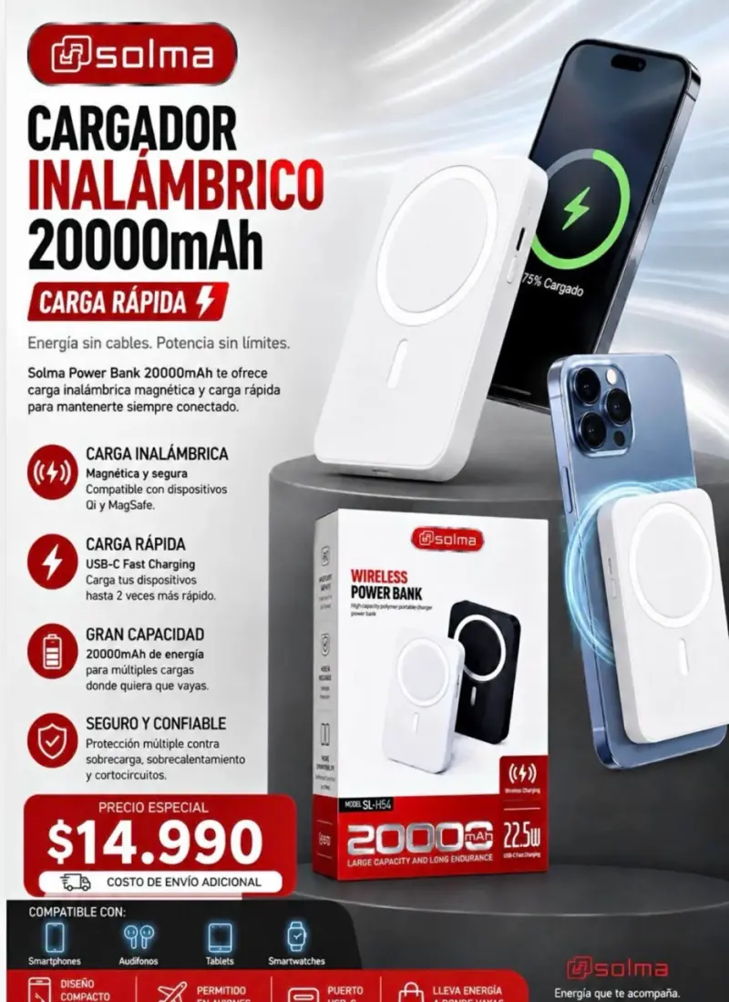 Cargador inalámbrico 20000mAh solma