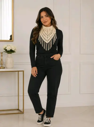 Cuello pechera tejido a crochet beige - miniatura 5