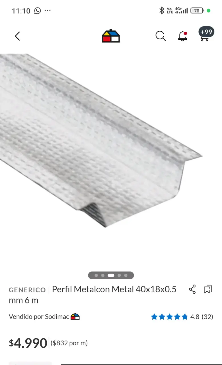 Perfil Metalcon 40x18x0.5 mm 6 m - 1