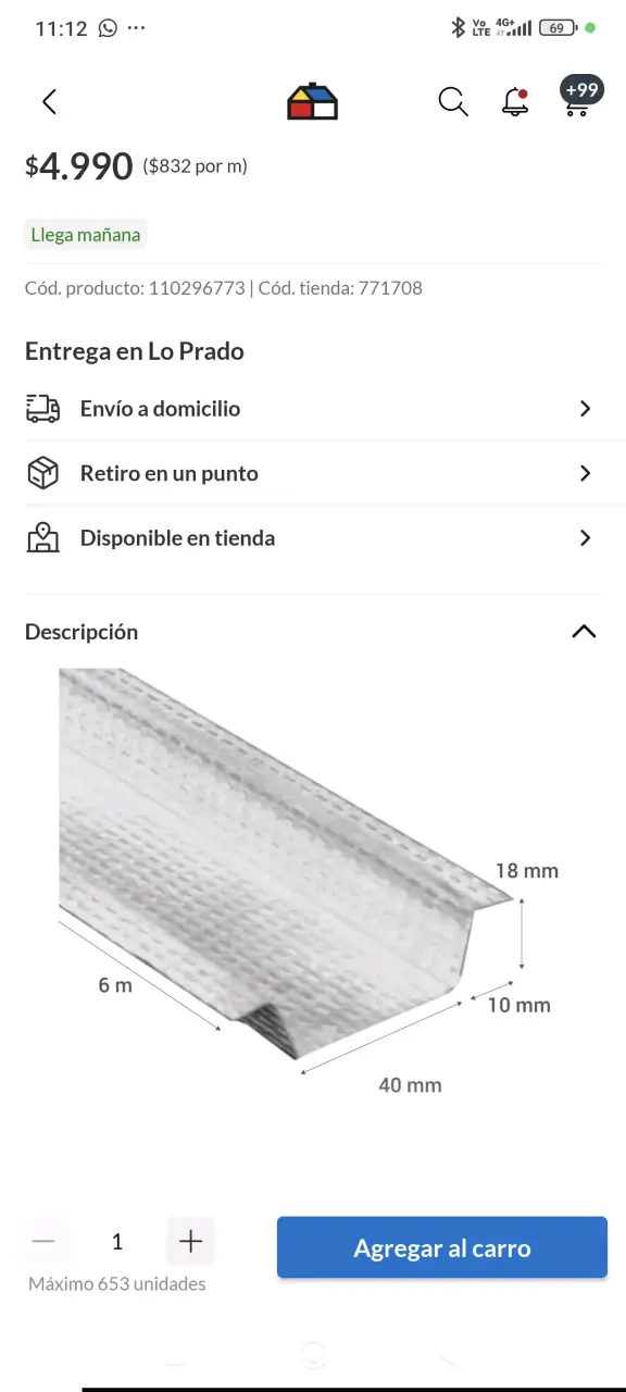 Perfil Metalcon 40x18x0.5 mm 6 m - 2